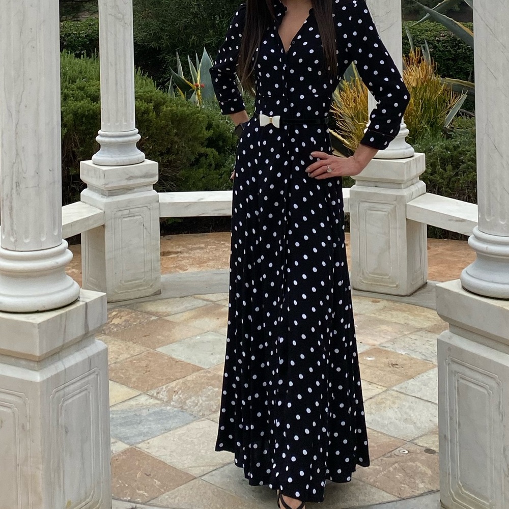 Zara Long Black & White Polka Dot Dress